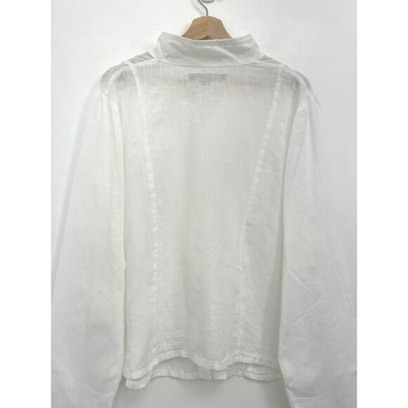 FLAX Coastal 100% Linen Lightweight Airy Mandarin Collar Button-Down Shirt - Med - Picture 4 of 10